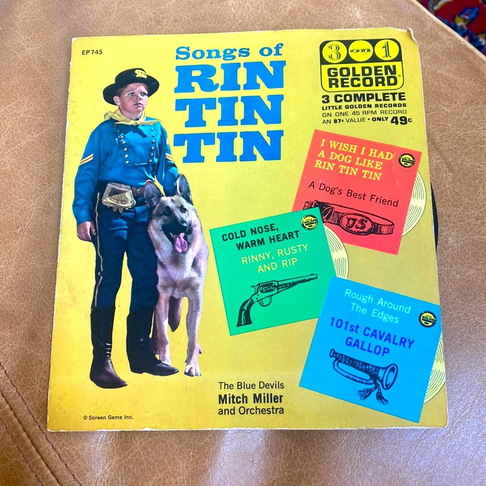 Songs of Rin Tin Tin Vinyl 45 Record golden records. Three sings.